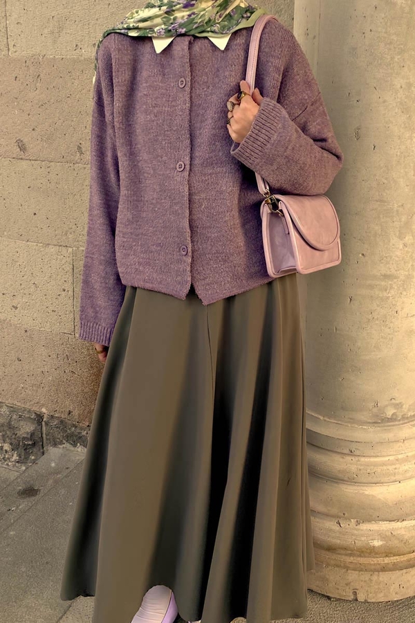 Buttoned Knit Cardigan Lilac - 4