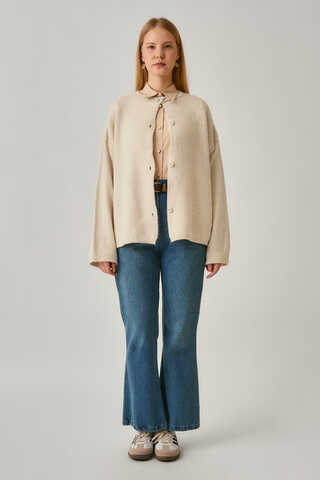 Buttoned Knit Cardigan Ecru - 10