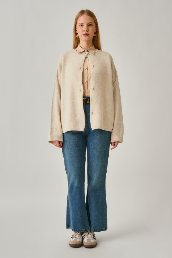 Buttoned Knit Cardigan Ecru - 10