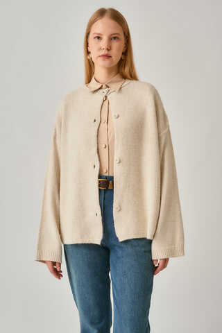 Buttoned Knit Cardigan Ecru - 12