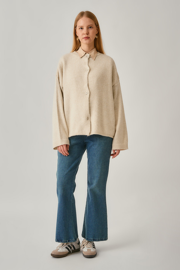 Buttoned Knit Cardigan Ecru - 14