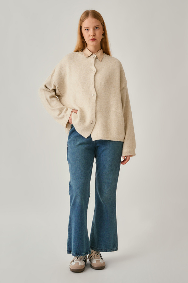 Buttoned Knit Cardigan Ecru - 15