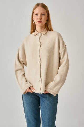 Buttoned Knit Cardigan Ecru - 16