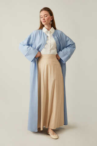 Buttoned Linen Abaya Baby Blue - 7