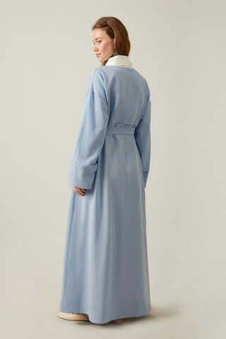 Buttoned Linen Abaya Baby Blue - 19