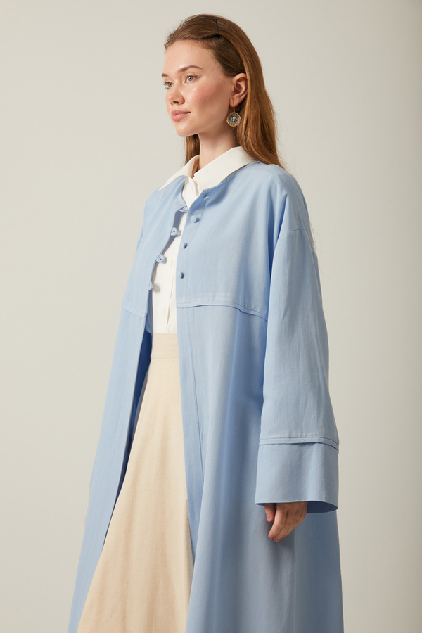 Buttoned Linen Abaya Baby Blue - 11
