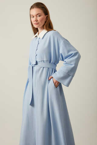 Buttoned Linen Abaya Baby Blue - 17
