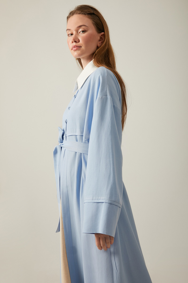 Buttoned Linen Abaya Baby Blue - 18