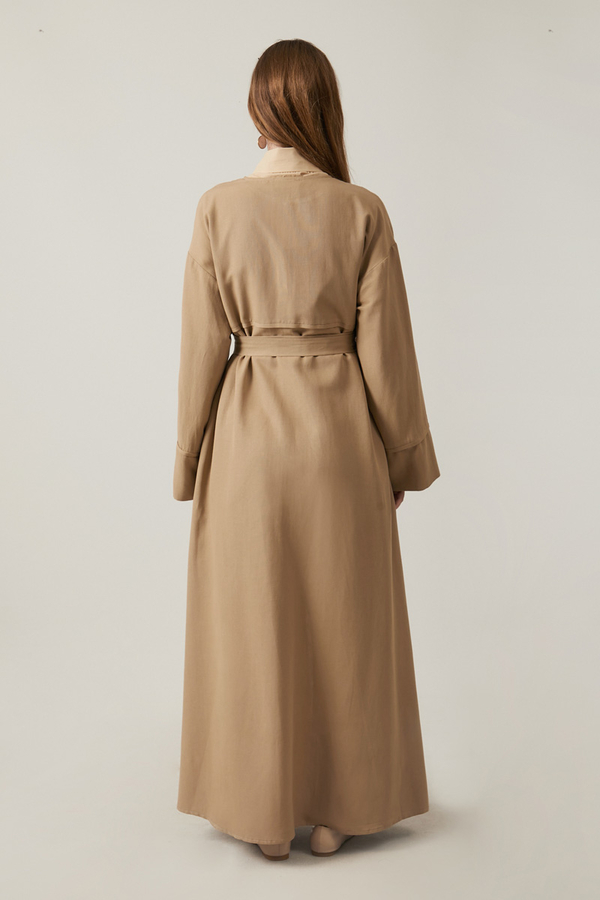 Buttoned Linen Abaya Camel - 13