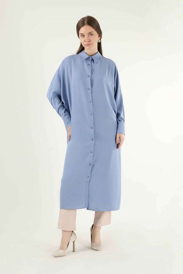 Buttoned Long Shirt Blue - 1