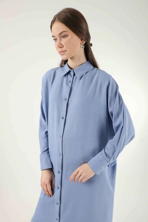 Buttoned Long Shirt Blue - 2