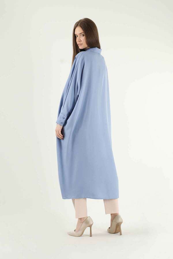 Buttoned Long Shirt Blue - 4