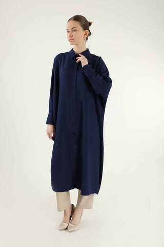 Buttoned Long Shirt Navy Blue - 1