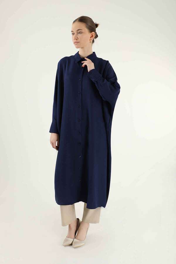 Buttoned Long Shirt Navy Blue - 1