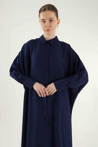 Buttoned Long Shirt Navy Blue - 2