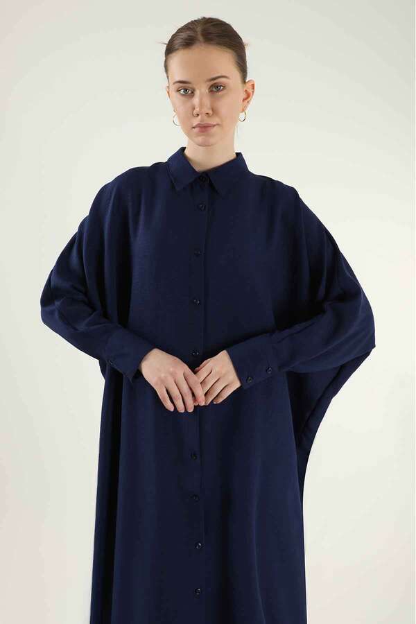 Buttoned Long Shirt Navy Blue - 2