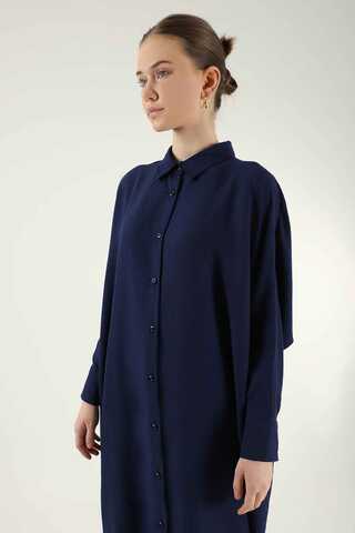 Buttoned Long Shirt Navy Blue - 3