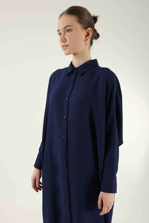 Buttoned Long Shirt Navy Blue - 3