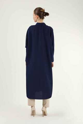 Buttoned Long Shirt Navy Blue - 4