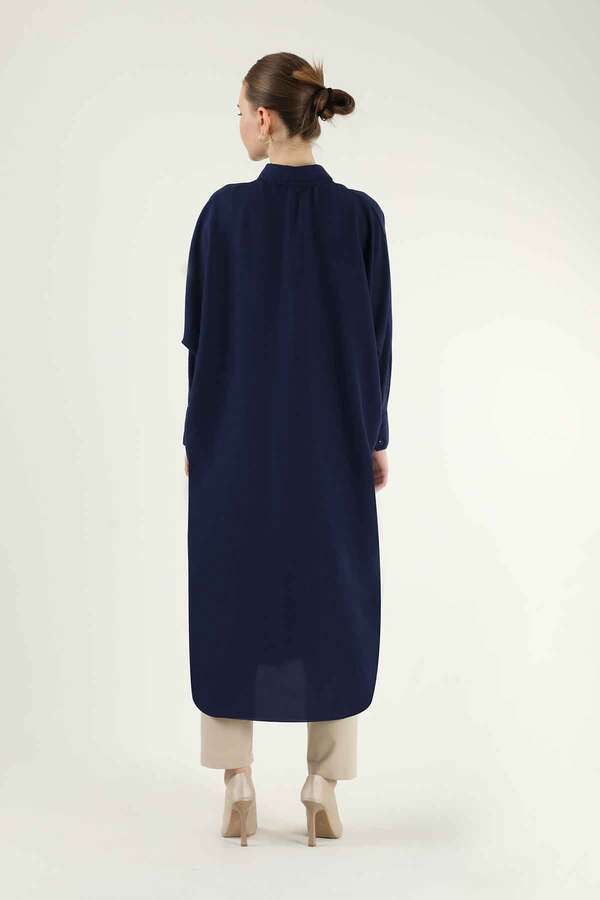 Buttoned Long Shirt Navy Blue - 4