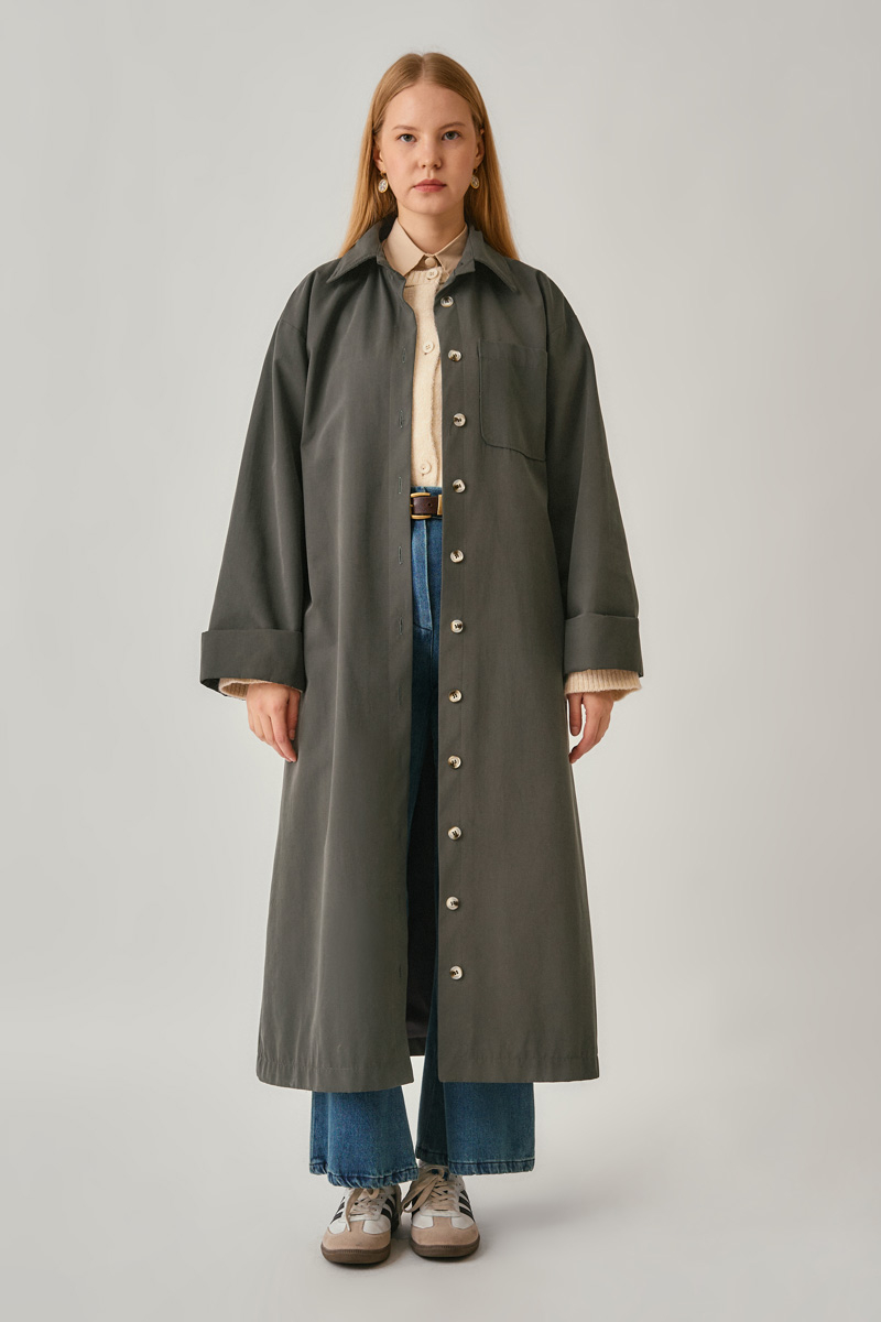 Buttoned Long Trenchcoat Anthracite