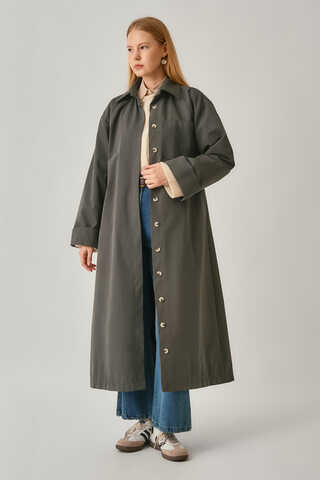Buttoned Long Trenchcoat Anthracite - 2