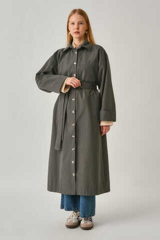 Buttoned Long Trenchcoat Anthracite - 5