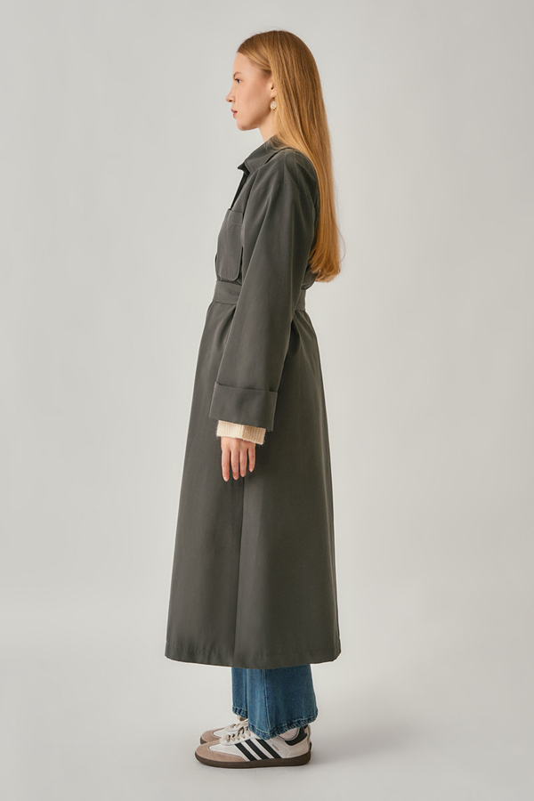 Buttoned Long Trenchcoat Anthracite - 7