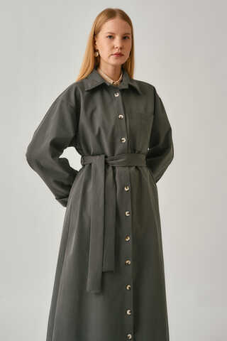 Buttoned Long Trenchcoat Anthracite - 8