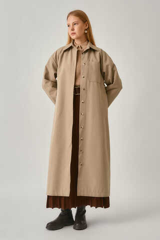Buttoned Long Trenchcoat Beige - 1