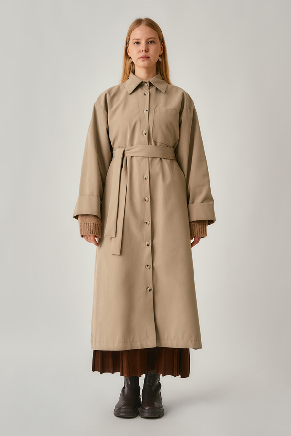 Buttoned Long Trenchcoat Beige - 3