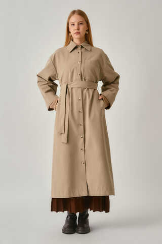 Buttoned Long Trenchcoat Beige - 4
