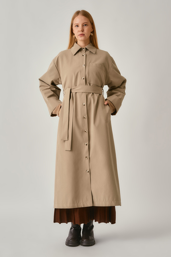 Buttoned Long Trenchcoat Beige - 4