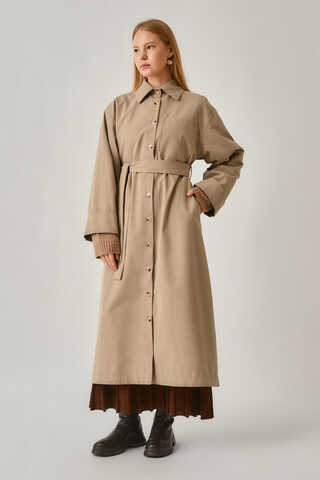 Buttoned Long Trenchcoat Beige - 5