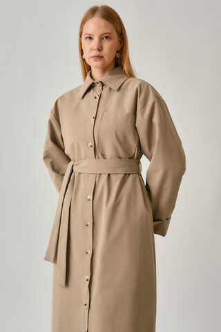 Buttoned Long Trenchcoat Beige - 8