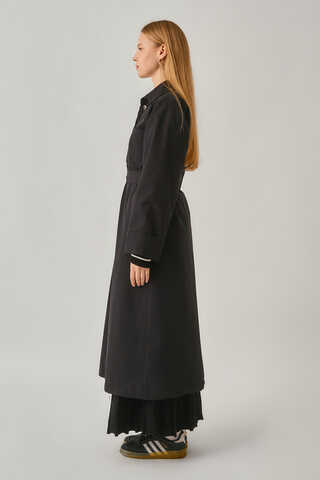 Buttoned Long Trenchcoat Black - 6