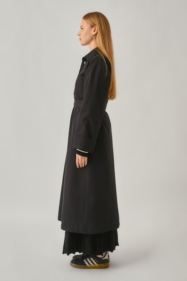 Buttoned Long Trenchcoat Black - 6