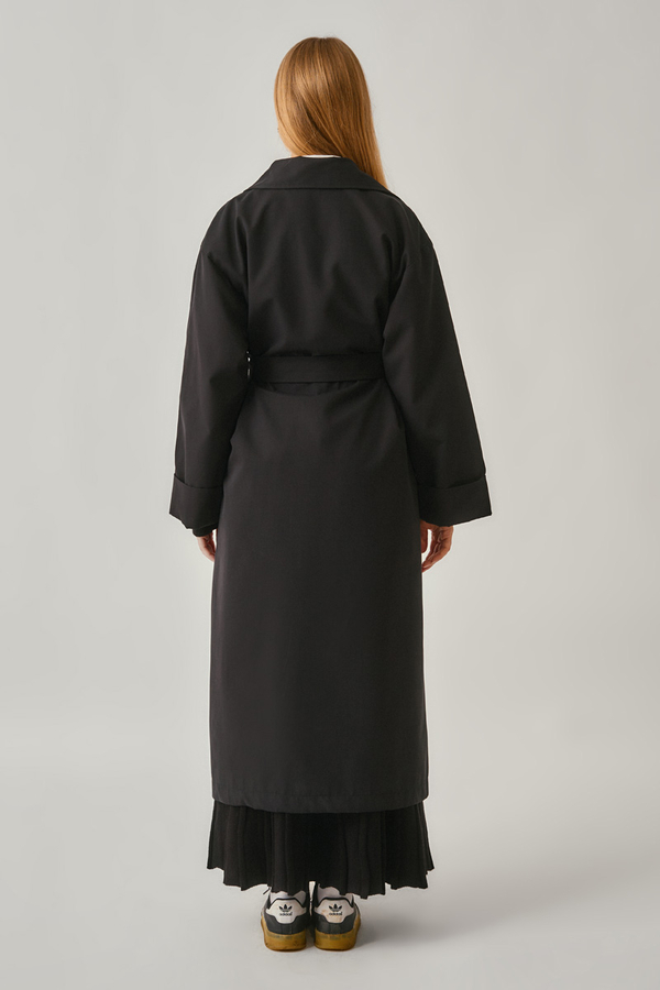 Buttoned Long Trenchcoat Black - 7