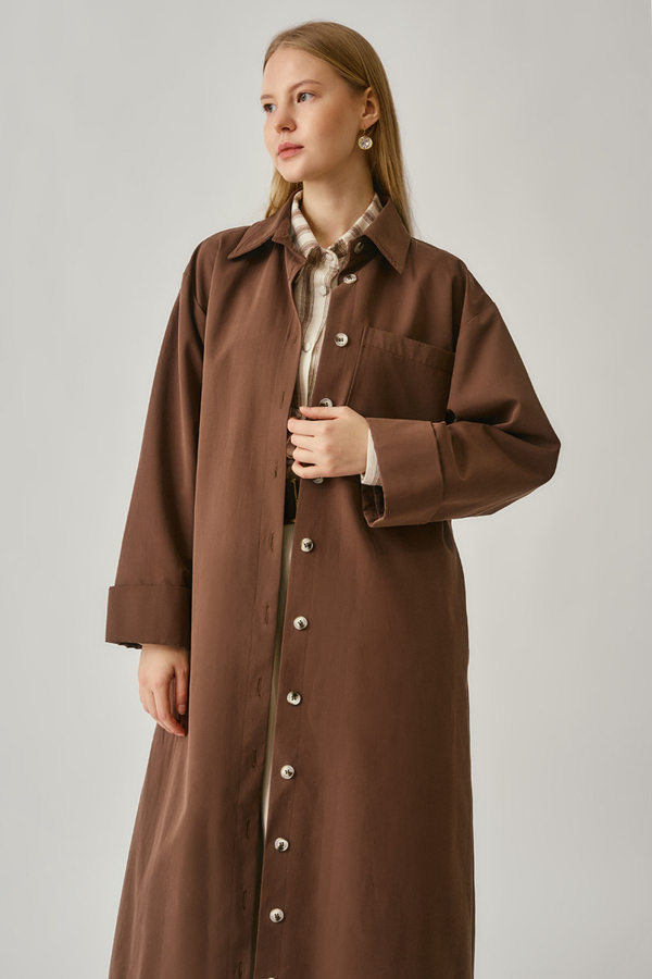 Buttoned Long Trenchcoat Brown - 3