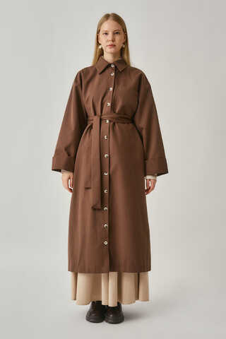 Buttoned Long Trenchcoat Brown - 4