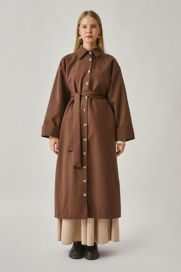 Buttoned Long Trenchcoat Brown - 4