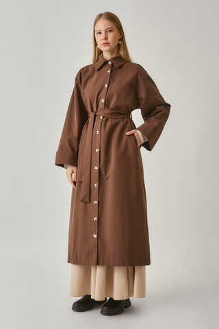 Buttoned Long Trenchcoat Brown - 5