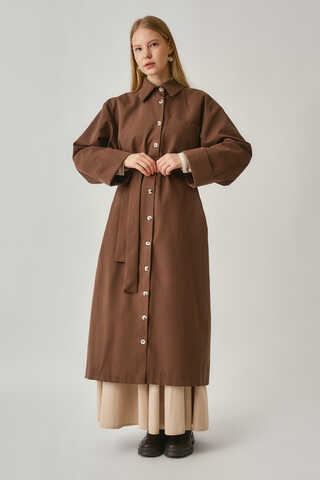 Buttoned Long Trenchcoat Brown - 6