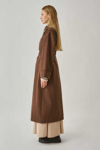 Buttoned Long Trenchcoat Brown - 7