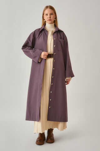 Buttoned Long Trenchcoat Dark Plum - 2