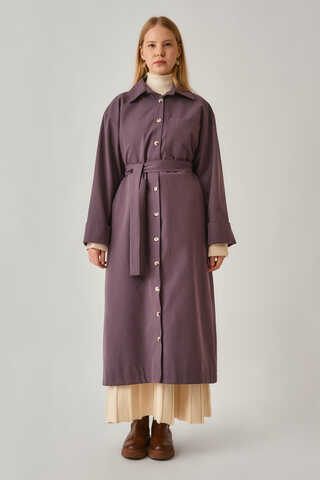Buttoned Long Trenchcoat Dark Plum - 3