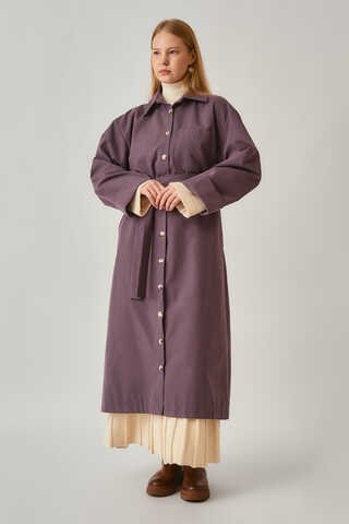 Buttoned Long Trenchcoat Dark Plum - 4