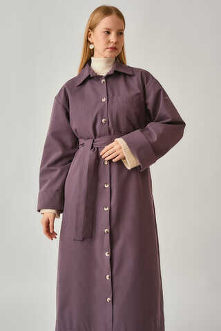 Buttoned Long Trenchcoat Dark Plum - 8