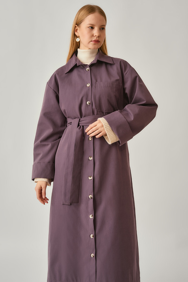 Buttoned Long Trenchcoat Dark Plum - 8