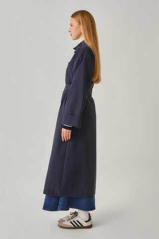 Buttoned Long Trenchcoat Navy - 12